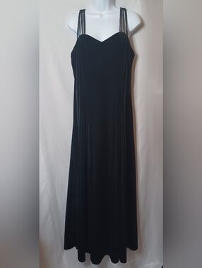 MOLLY MALLOY Evening Black Velvet Maxi Dress with Multi-Strap Shoulders. Size 14